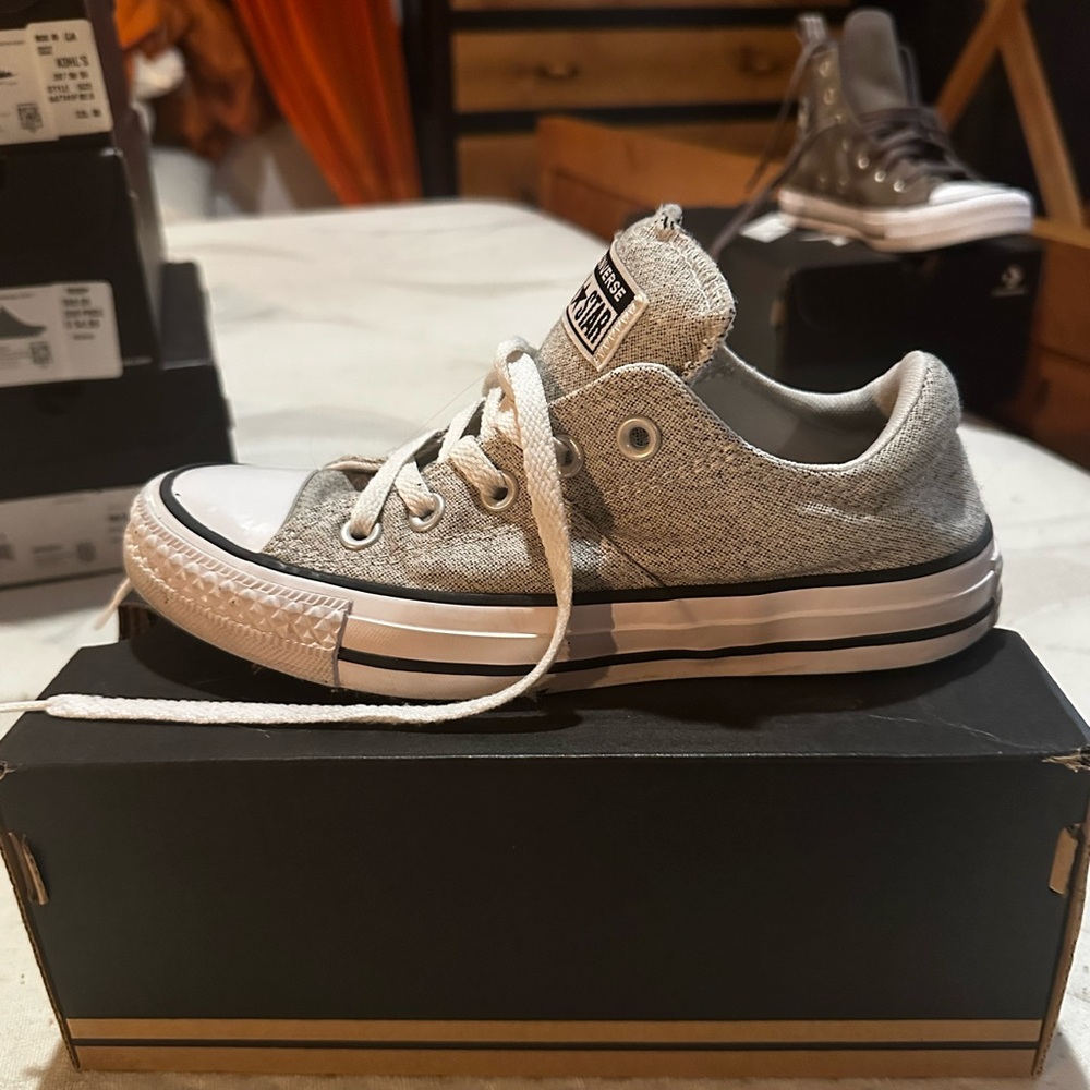 Converse Gray Canvas Low-Tops with White Trim